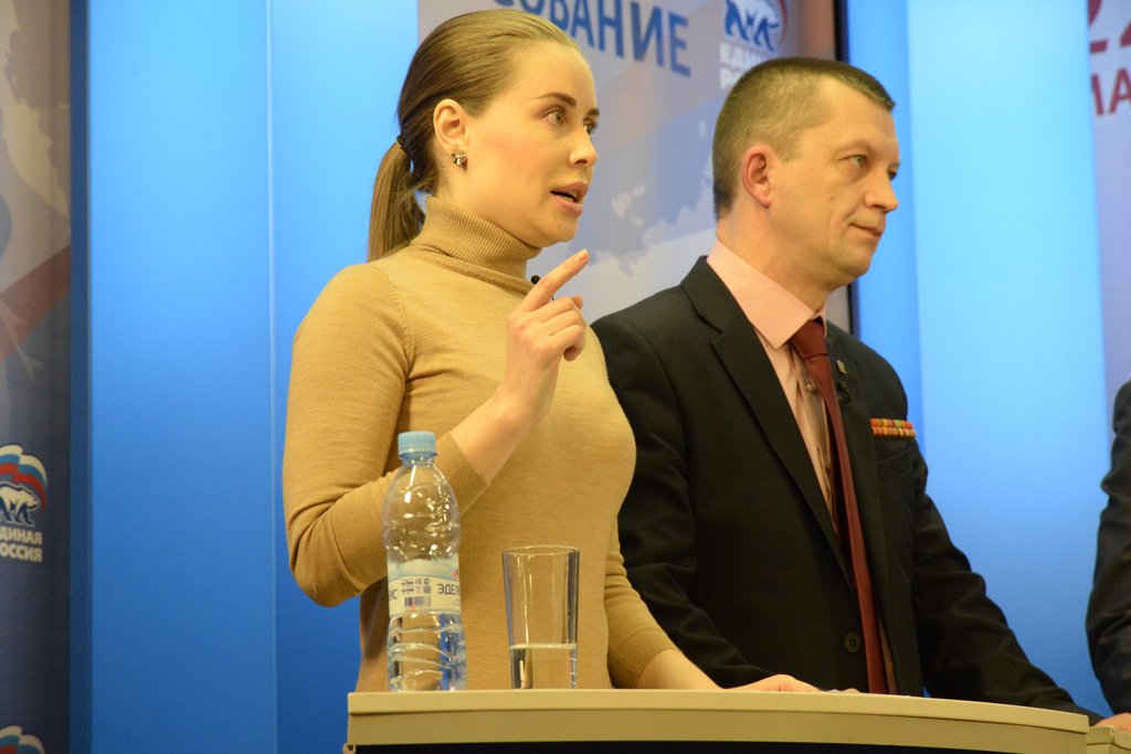 Юлия Михалкова в ходе дебатов. Фото: Александр Пономарёв