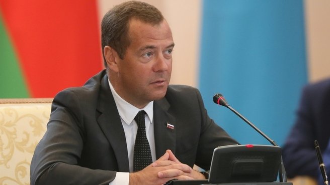 Выступление Дмитрия Медведева на заседании Евразийского межправительственного совета. Фото:  пресс-служба Правительства РФ