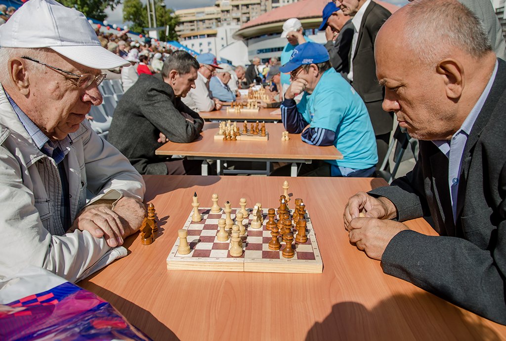 На празднике возле ДИВСа были развлечения на любой вкус: пенсионеры могли и в шахматы сыграть, и потанцевать. Фото: Павел Ворожцов