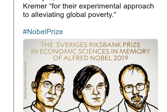 Исследования лауреатов премии по экономике - 2019 значительно повысили способность бороться с бедностью на практике. Фото: Twitter Нобелевской премии