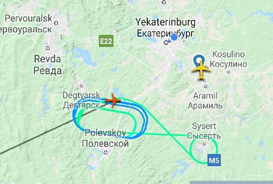 Воздушное судно провело в небе в окрестностях Екатеринбурга около трёх часов. Фото: скриншот flightradar