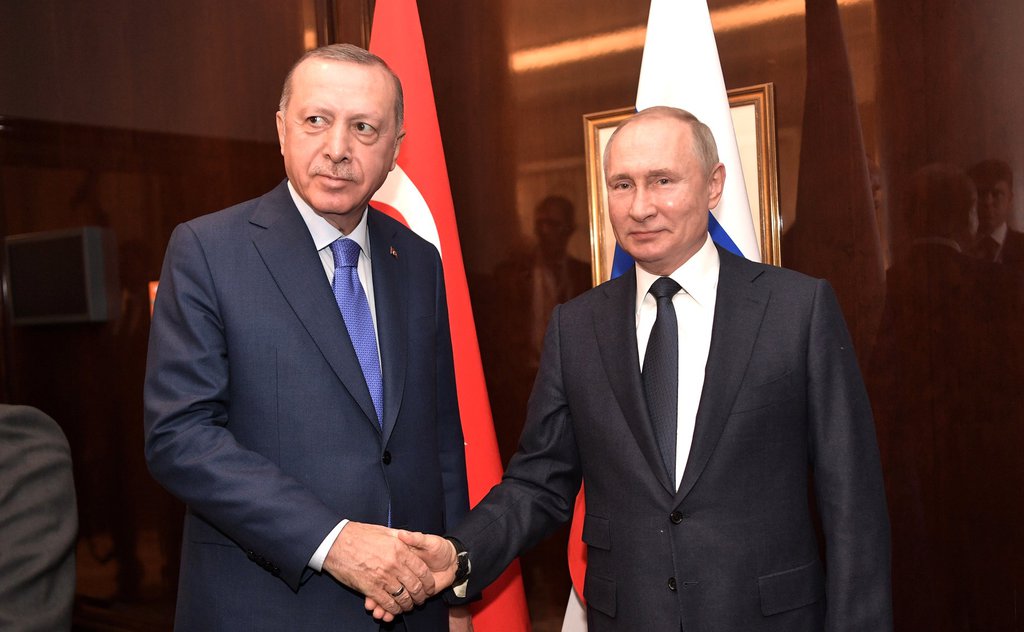 Владимир Путин с Президентом Турции Реджепом Тайипом Эрдоганом 19 января 2020 года
