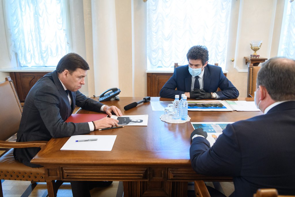Евгений Куйвашев на встрече с Александром Высокинским и Владиславом Пинаевым