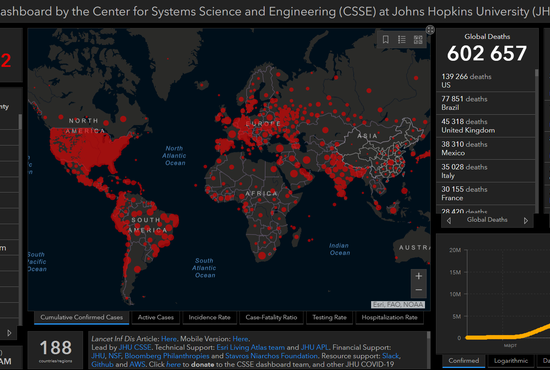 Лидерам по числу заболевших являются США, Бразилия и Индия. Фото: Университет Джонса Хопкинса,