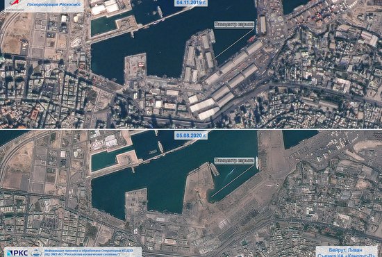 Ранее Роскосмос опубликовал спутниковые снимки места взрыва в Бейруте. Фото: Роскосмос
