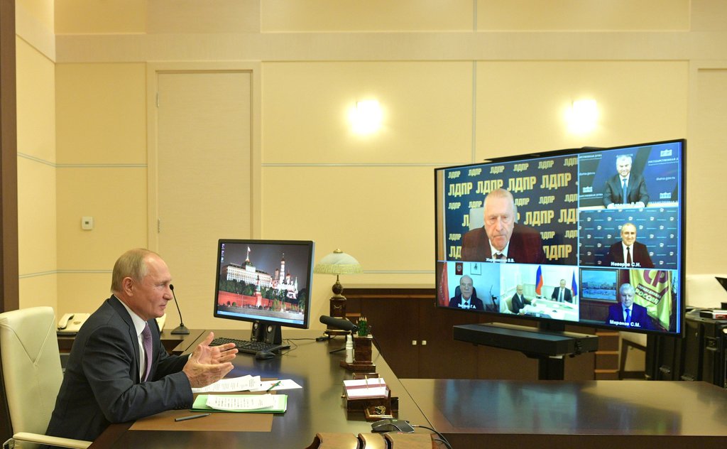 Встреча с лидерами фракций Госдумы РФ прошла в онлайн-формате. Фото: Kremlin.ru