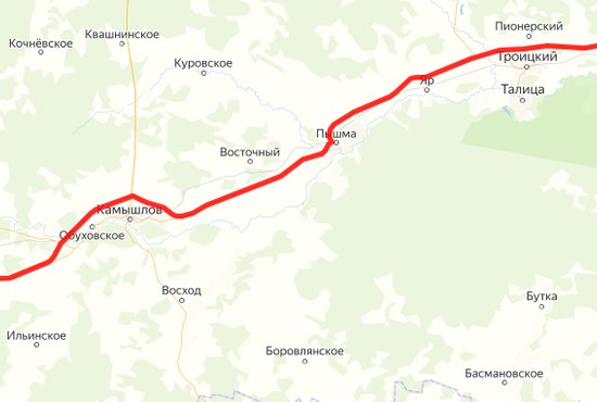 Объехать участок можно будет через город Камышлов. Фото: Тюменский тракт на карте