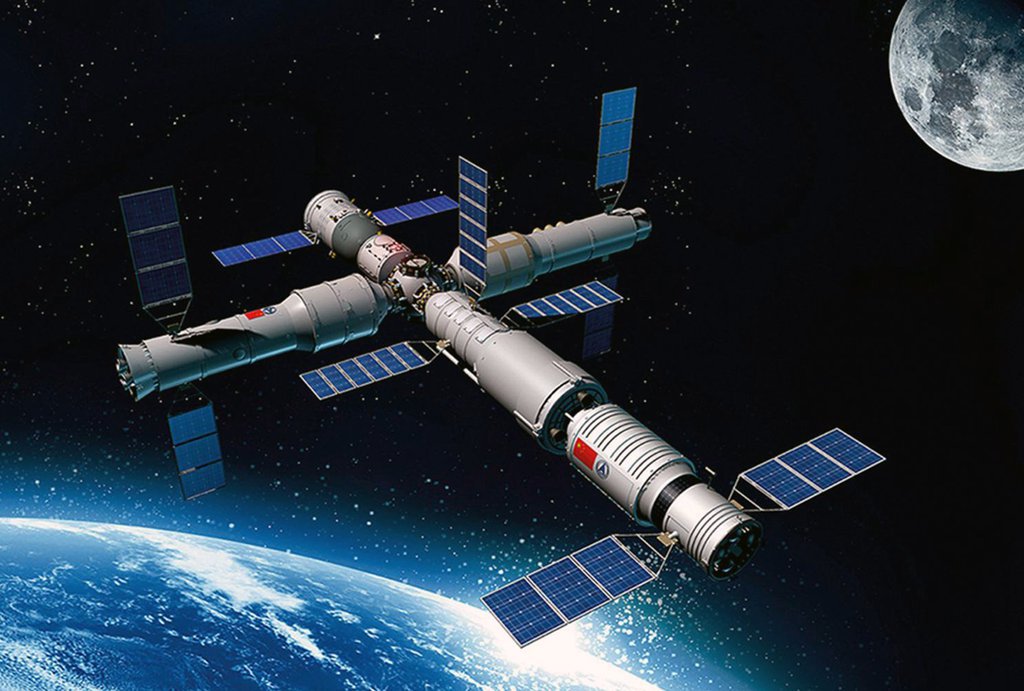 Эскиз Китайской космической станции, которую соберут на орбите в 2022 году.