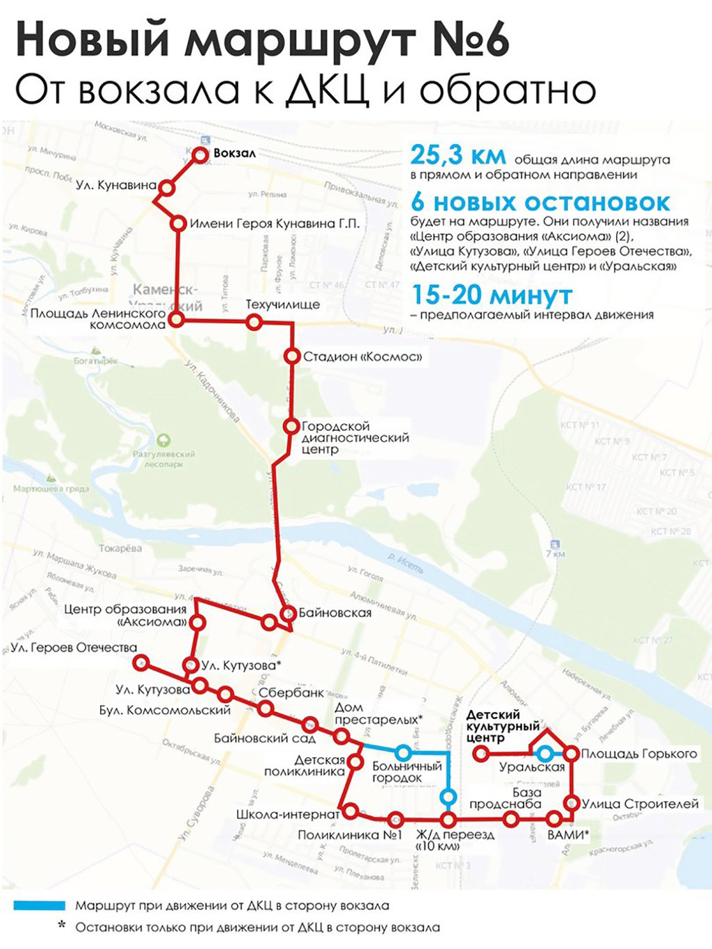 Схема нового автобусного маршрута №6