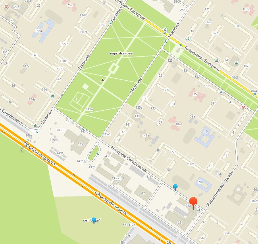 Улица Начдива Онуфриева, которую перекроют, на карте 2 Gis