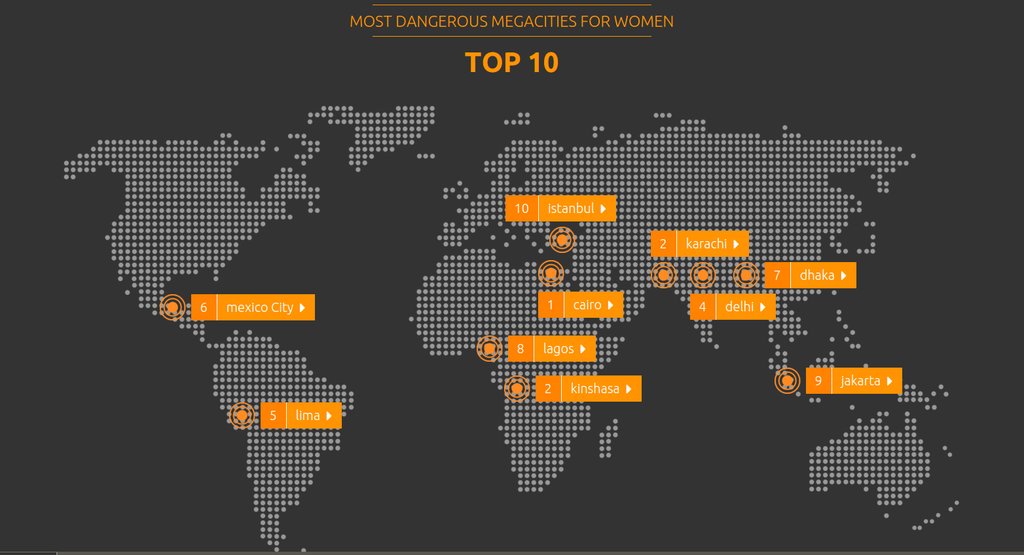 Карта самых опасных городов в мире для женщин