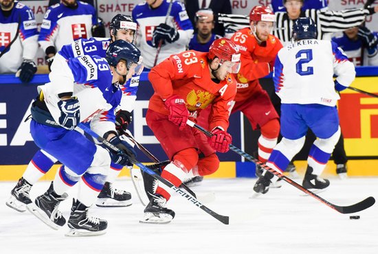 В шестом поединке на ЧМ российские хоккеисты забросили в ворота словаков 4 безответных шайбы. Фото: Федерация хоккея России