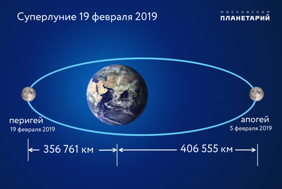 19 февраля в 12:07 по московскому времени Луна подойдёт к Земле на минимальное расстояние (356 тыс. 761 км). Фото: Московский планетарий